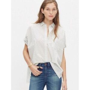 Madewell Grid-Mix striped oversized relaxed white cotton short sleeve sz. XS